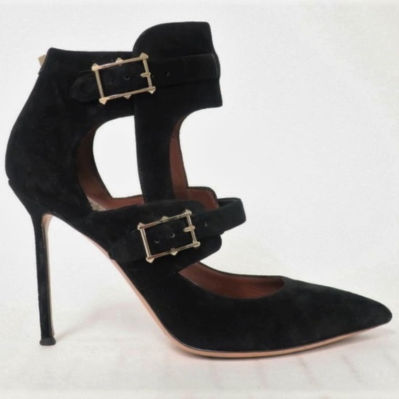 Valentino Shoes - Valentino Hitch On Pump Black Cutout Suede